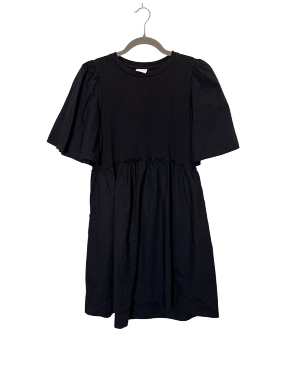 a new day Black Flutter-Sleeve Gathered-Waist Mini Dress sz S